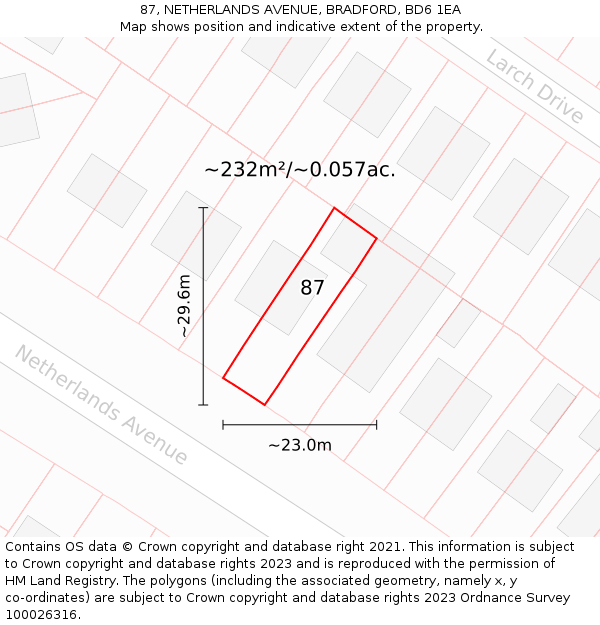 87, NETHERLANDS AVENUE, BRADFORD, BD6 1EA: Plot and title map