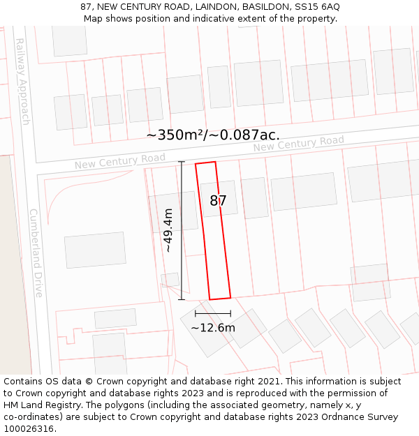 87, NEW CENTURY ROAD, LAINDON, BASILDON, SS15 6AQ: Plot and title map