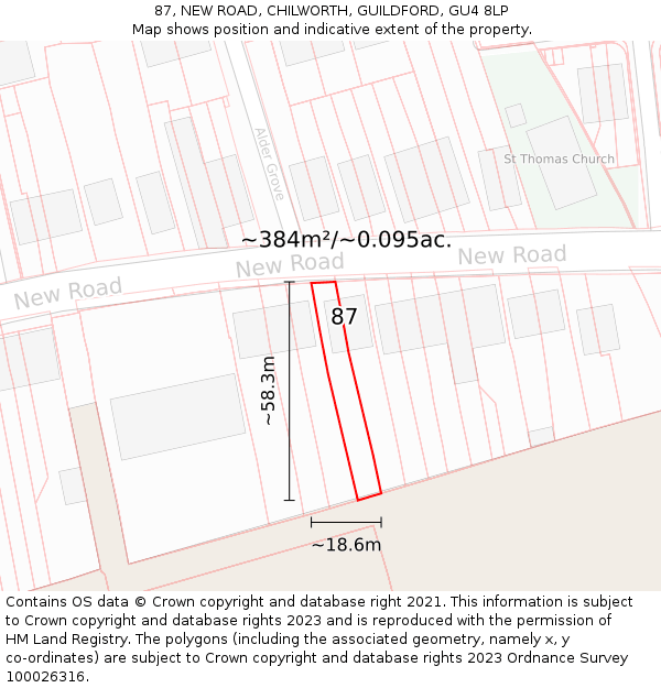 87, NEW ROAD, CHILWORTH, GUILDFORD, GU4 8LP: Plot and title map