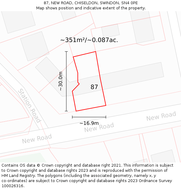 87, NEW ROAD, CHISELDON, SWINDON, SN4 0PE: Plot and title map