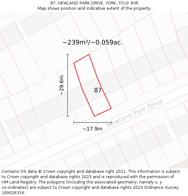 87, NEWLAND PARK DRIVE, YORK, YO10 3HR: Plot and title map