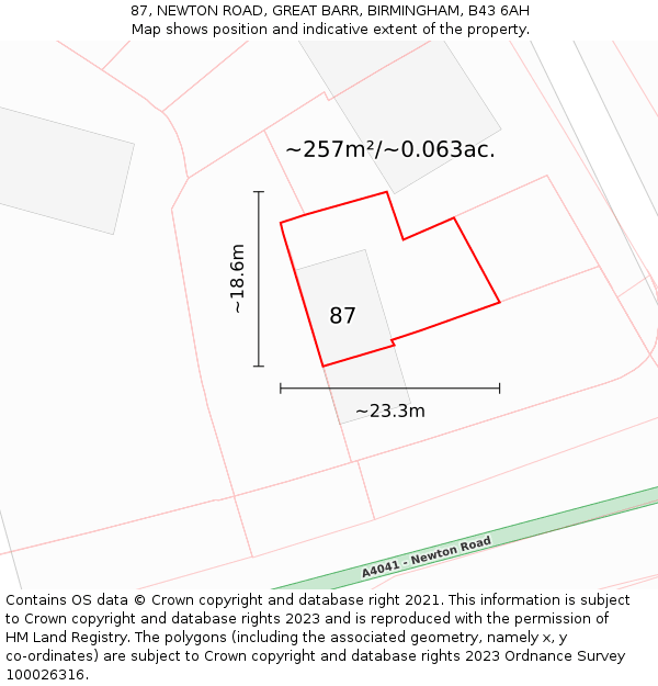 87, NEWTON ROAD, GREAT BARR, BIRMINGHAM, B43 6AH: Plot and title map