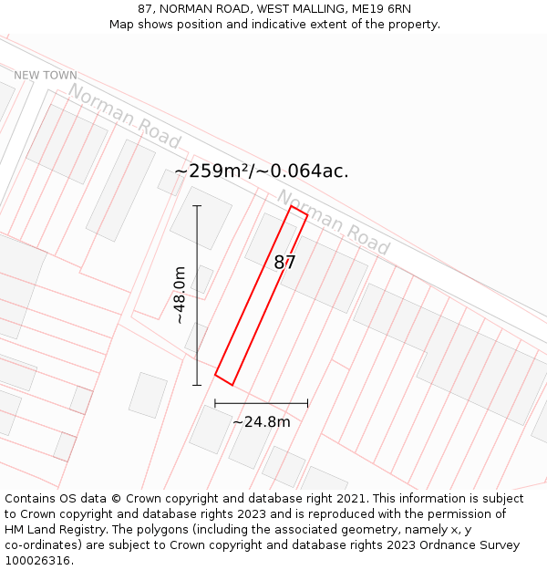 87, NORMAN ROAD, WEST MALLING, ME19 6RN: Plot and title map