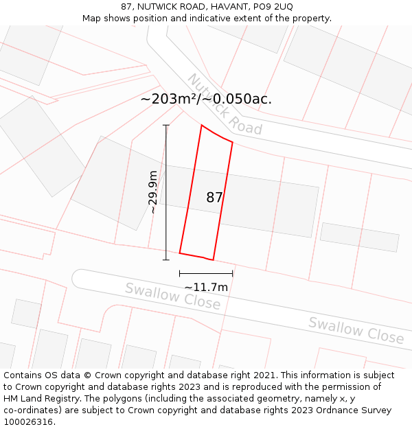 87, NUTWICK ROAD, HAVANT, PO9 2UQ: Plot and title map