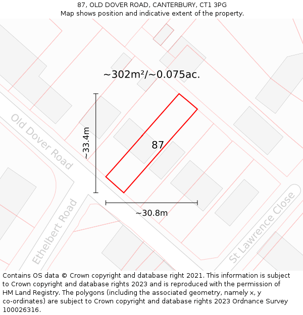 87, OLD DOVER ROAD, CANTERBURY, CT1 3PG: Plot and title map