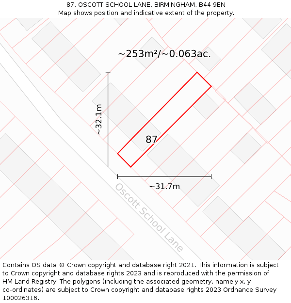 87, OSCOTT SCHOOL LANE, BIRMINGHAM, B44 9EN: Plot and title map