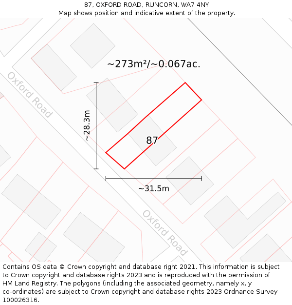 87, OXFORD ROAD, RUNCORN, WA7 4NY: Plot and title map