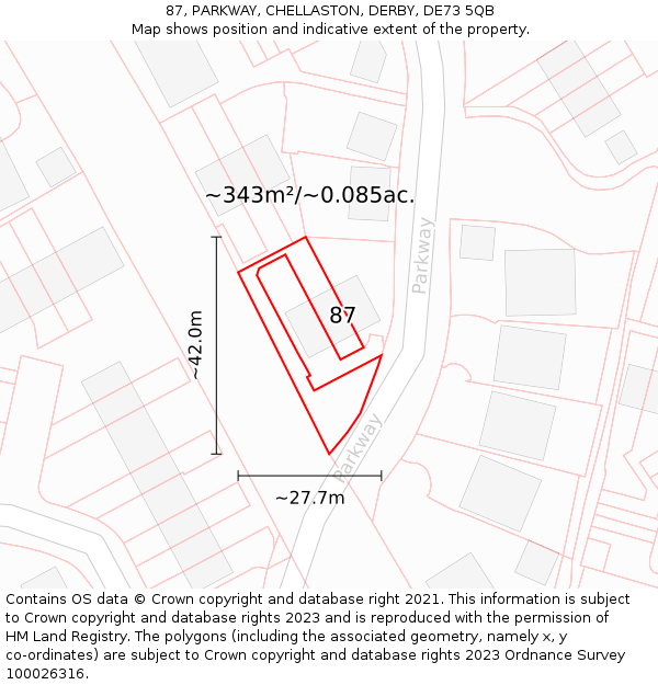 87, PARKWAY, CHELLASTON, DERBY, DE73 5QB: Plot and title map