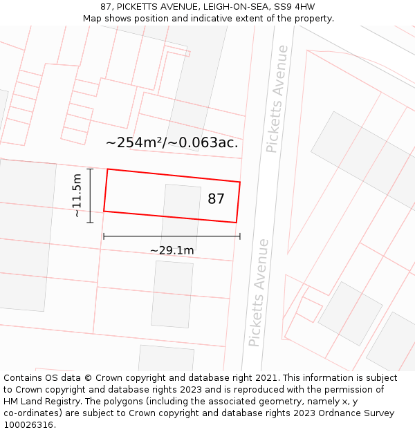 87, PICKETTS AVENUE, LEIGH-ON-SEA, SS9 4HW: Plot and title map