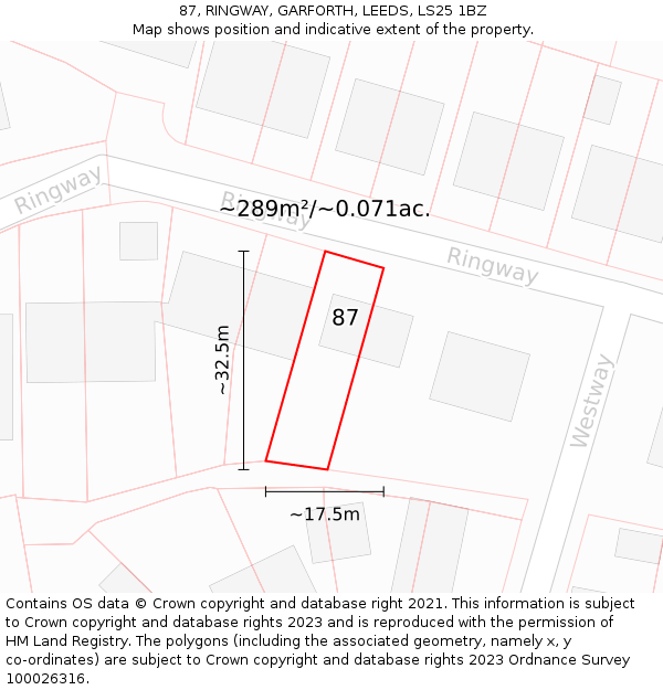 87, RINGWAY, GARFORTH, LEEDS, LS25 1BZ: Plot and title map