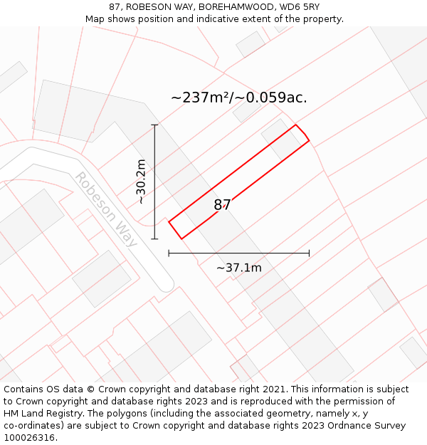 87, ROBESON WAY, BOREHAMWOOD, WD6 5RY: Plot and title map