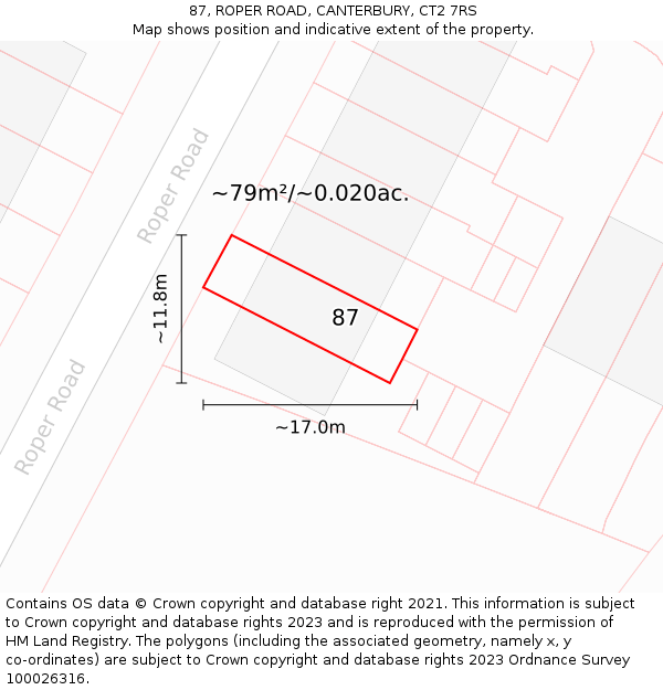 87, ROPER ROAD, CANTERBURY, CT2 7RS: Plot and title map