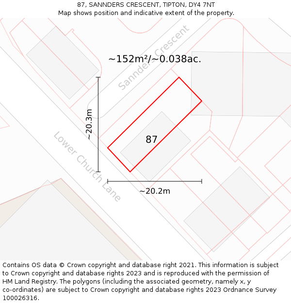 87, SANNDERS CRESCENT, TIPTON, DY4 7NT: Plot and title map
