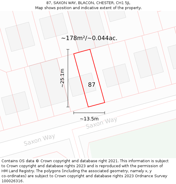 87, SAXON WAY, BLACON, CHESTER, CH1 5JL: Plot and title map