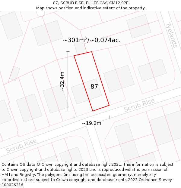 87, SCRUB RISE, BILLERICAY, CM12 9PE: Plot and title map