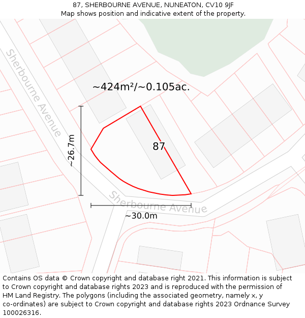 87, SHERBOURNE AVENUE, NUNEATON, CV10 9JF: Plot and title map