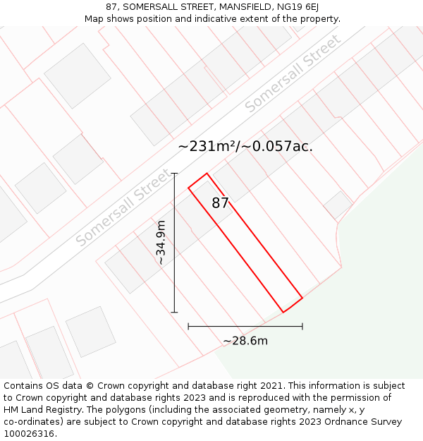 87, SOMERSALL STREET, MANSFIELD, NG19 6EJ: Plot and title map