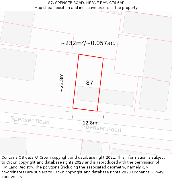 87, SPENSER ROAD, HERNE BAY, CT6 6AP: Plot and title map