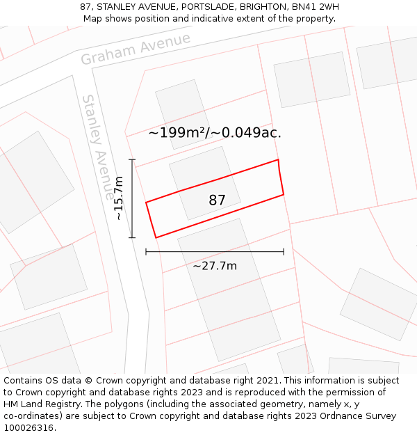 87, STANLEY AVENUE, PORTSLADE, BRIGHTON, BN41 2WH: Plot and title map