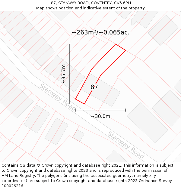 87, STANWAY ROAD, COVENTRY, CV5 6PH: Plot and title map