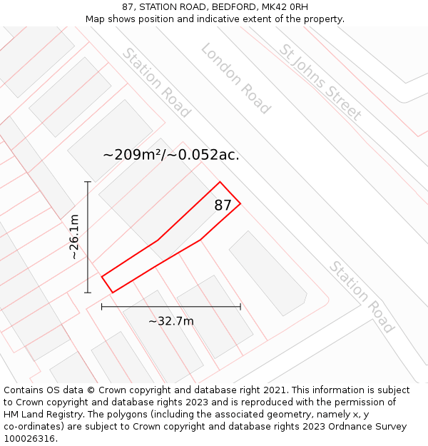 87, STATION ROAD, BEDFORD, MK42 0RH: Plot and title map