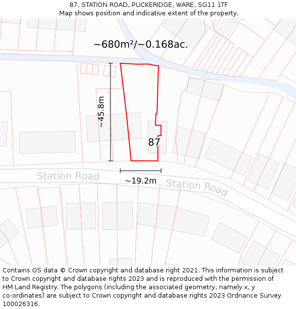 87, STATION ROAD, PUCKERIDGE, WARE, SG11 1TF: Plot and title map
