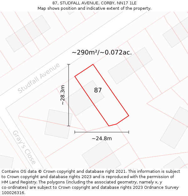 87, STUDFALL AVENUE, CORBY, NN17 1LE: Plot and title map