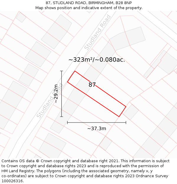 87, STUDLAND ROAD, BIRMINGHAM, B28 8NP: Plot and title map