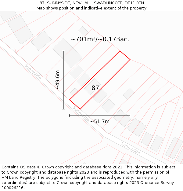 87, SUNNYSIDE, NEWHALL, SWADLINCOTE, DE11 0TN: Plot and title map