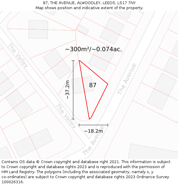 87, THE AVENUE, ALWOODLEY, LEEDS, LS17 7NY: Plot and title map