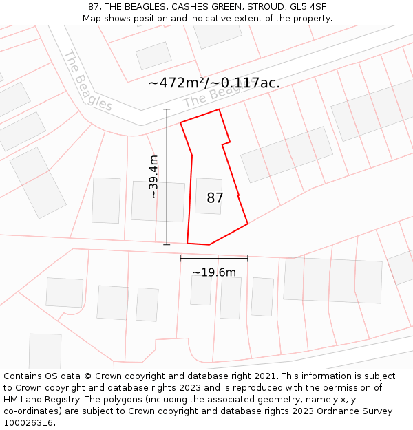 87, THE BEAGLES, CASHES GREEN, STROUD, GL5 4SF: Plot and title map