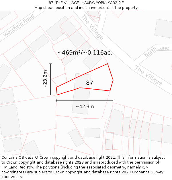 87, THE VILLAGE, HAXBY, YORK, YO32 2JE: Plot and title map