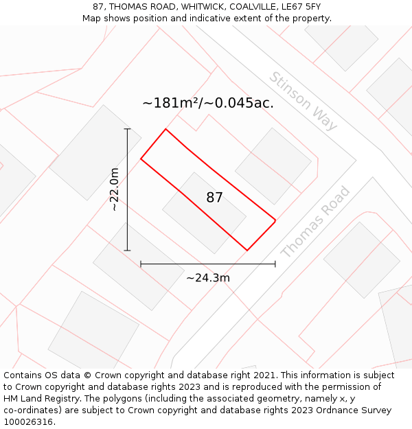 87, THOMAS ROAD, WHITWICK, COALVILLE, LE67 5FY: Plot and title map