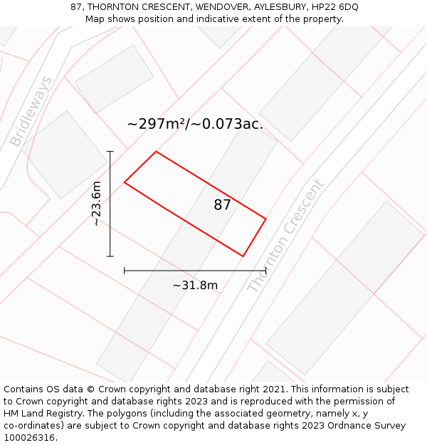 87, THORNTON CRESCENT, WENDOVER, AYLESBURY, HP22 6DQ: Plot and title map