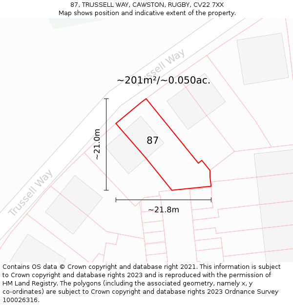 87, TRUSSELL WAY, CAWSTON, RUGBY, CV22 7XX: Plot and title map