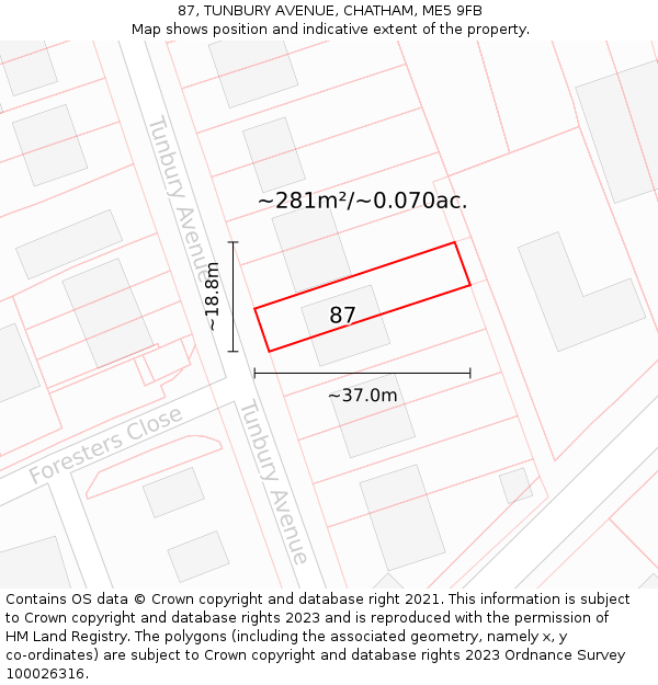 87, TUNBURY AVENUE, CHATHAM, ME5 9FB: Plot and title map