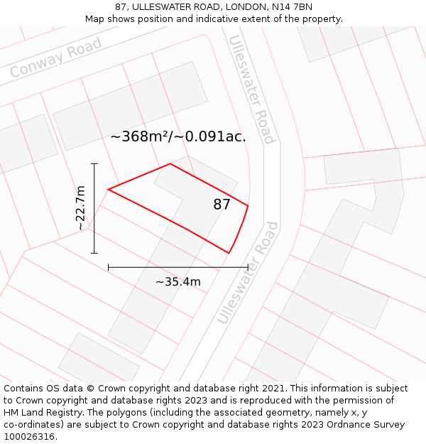 87, ULLESWATER ROAD, LONDON, N14 7BN: Plot and title map