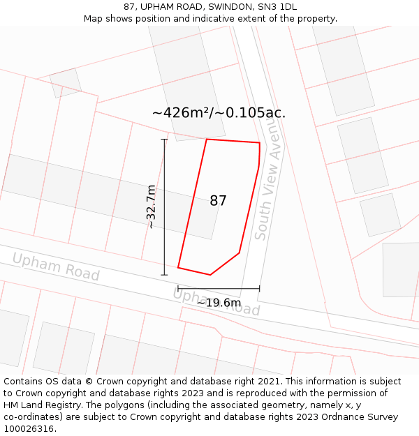 87, UPHAM ROAD, SWINDON, SN3 1DL: Plot and title map