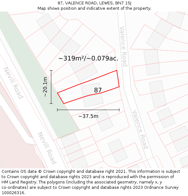 87, VALENCE ROAD, LEWES, BN7 1SJ: Plot and title map