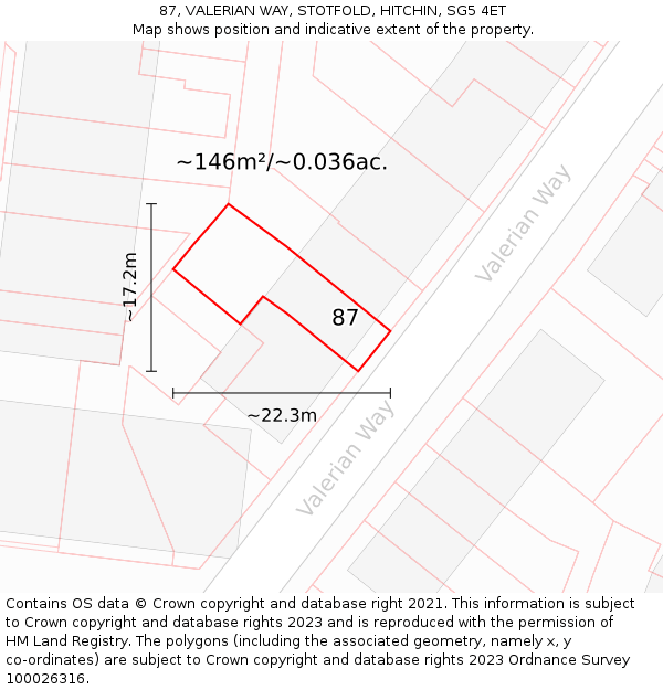 87, VALERIAN WAY, STOTFOLD, HITCHIN, SG5 4ET: Plot and title map