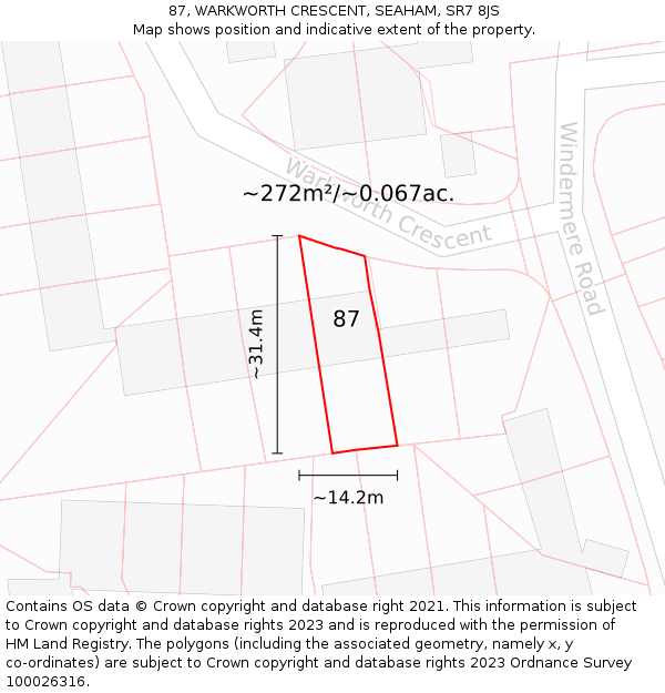 87, WARKWORTH CRESCENT, SEAHAM, SR7 8JS: Plot and title map