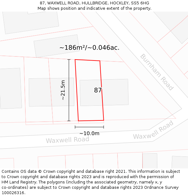 87, WAXWELL ROAD, HULLBRIDGE, HOCKLEY, SS5 6HG: Plot and title map