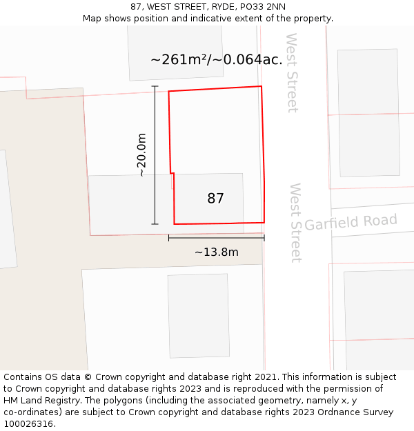 87, WEST STREET, RYDE, PO33 2NN: Plot and title map