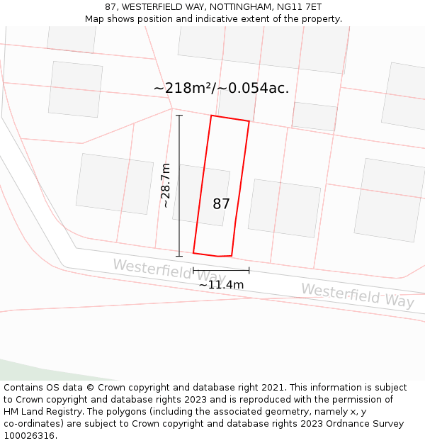 87, WESTERFIELD WAY, NOTTINGHAM, NG11 7ET: Plot and title map