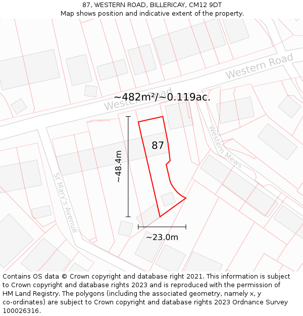 87, WESTERN ROAD, BILLERICAY, CM12 9DT: Plot and title map