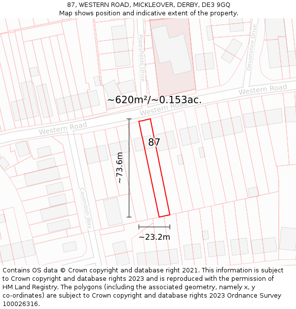 87, WESTERN ROAD, MICKLEOVER, DERBY, DE3 9GQ: Plot and title map