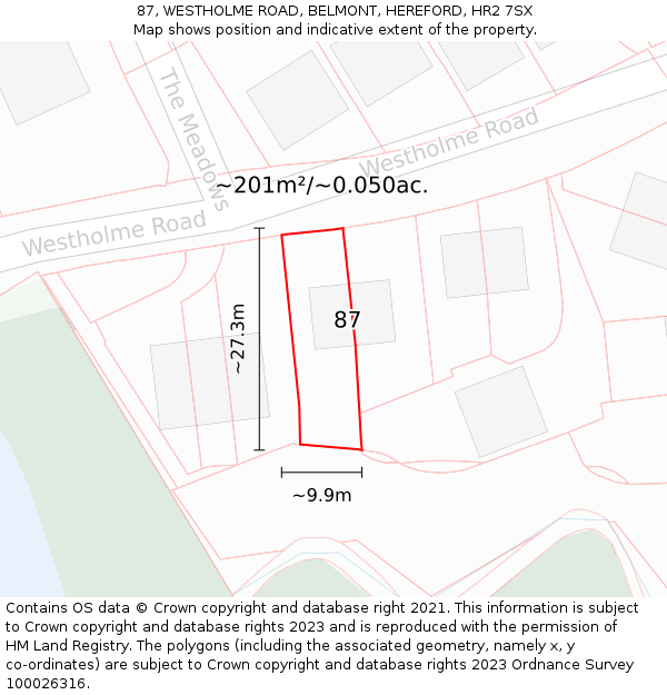 87, WESTHOLME ROAD, BELMONT, HEREFORD, HR2 7SX: Plot and title map