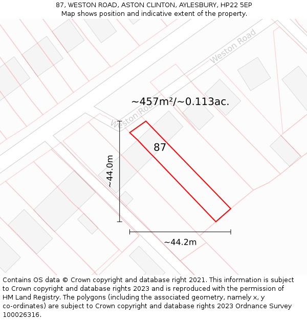 87, WESTON ROAD, ASTON CLINTON, AYLESBURY, HP22 5EP: Plot and title map