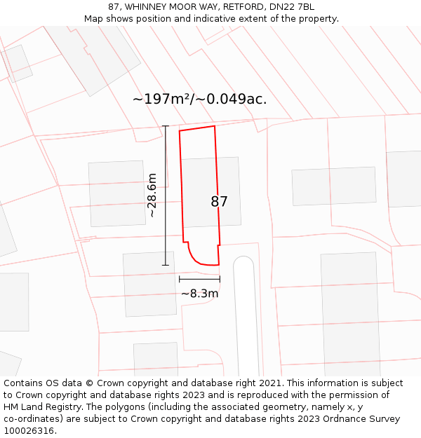 87, WHINNEY MOOR WAY, RETFORD, DN22 7BL: Plot and title map