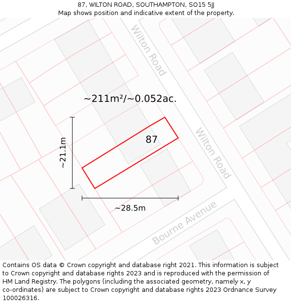 87, WILTON ROAD, SOUTHAMPTON, SO15 5JJ: Plot and title map